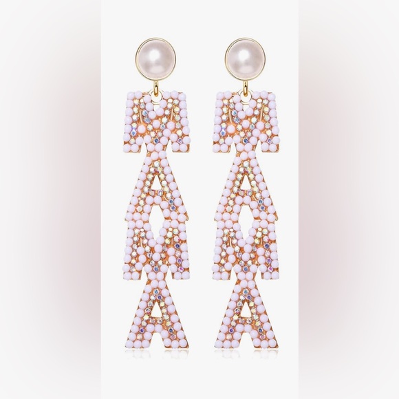 Jewelry - Handmade White Beaded MAMA Dangle Pearl Earrings